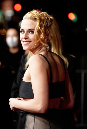 Kristen Stewart, the star of "Spencer," turns back for photographers at the premiere of the film at the Directors Guild of America, Tuesday, Oct. 26. 2021, in Los Angeles
LA Premiere of "Spencer", Los Angeles, United States - 26 Oct 2021