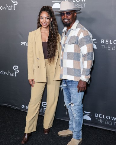 American actress Corinne Foxx and father/American actor Jamie Foxx arrive at the Los Angeles Premiere Screening Of 'Below The Belt' held at the Directors Guild of America Theater Complex in Los Angeles, California, United States.Los Angeles Premiere Screening Of 'Below The Belt', Directors Guild of America Theater Complex, Los Angeles, California, United States - 02 Oct 2022