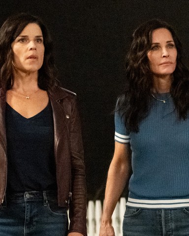 Neve Campbell (“Sidney Prescott”), left, and Courteney Cox (“Gale Weathers”) star in Paramount Pictures and Spyglass Media Group's "Scream."