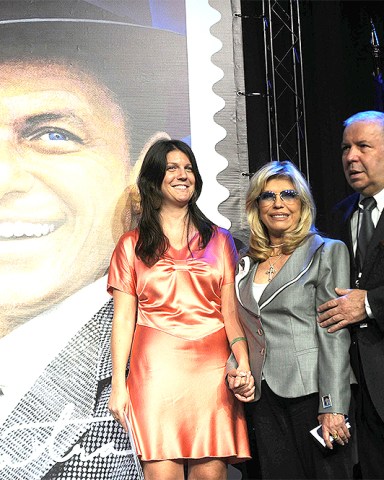 AJ Lambert, Nancy Sinatra, and Frank Sinatra Jr
Launch of the Frank Sinatra Commemorative Stamp, New York, America - 13 May 2008
Nancy Sinatra and Frank Sinatra Jr attend the 42-cent Frank Sinatra commemorative stamp dedication ceremony at Gotham Hall. May 14th 2008 marks ten year since Sinatra's death.