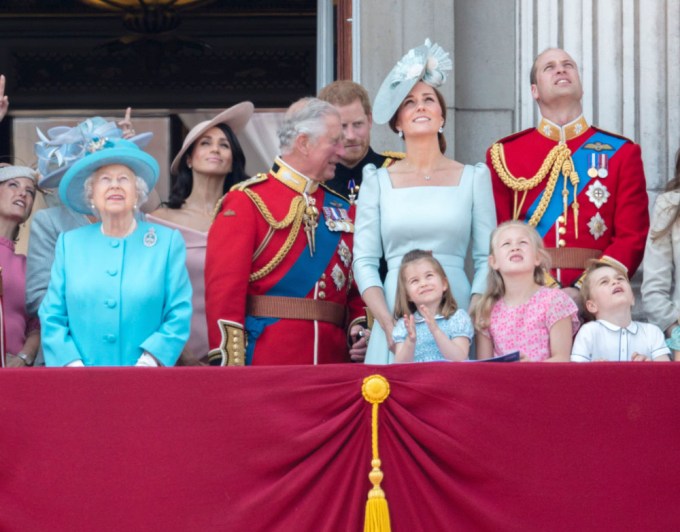 Queen Elizabeth & Her Great Granchildren At Tropping The Colour