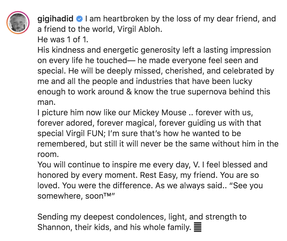 Virgil Abloh dead: Kendall Jenner and Victoria Beckham lead tributes