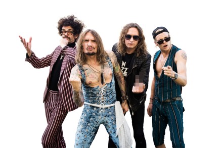 Editorial Use Only
Mandatory Credit: Photo by Classic Rock Magazine/Future/Shutterstock (10719404e)
(L-R) Frankie Poullain, Justin Hawkins, Dan Hawkins and Rufus Taylor of British rock group The Darkness, photographed at Chantry Park in Ipswich on August 23, 2019
The Darkness Portrait & Live Shoot, Ipswich, UK - 23 Aug 2019