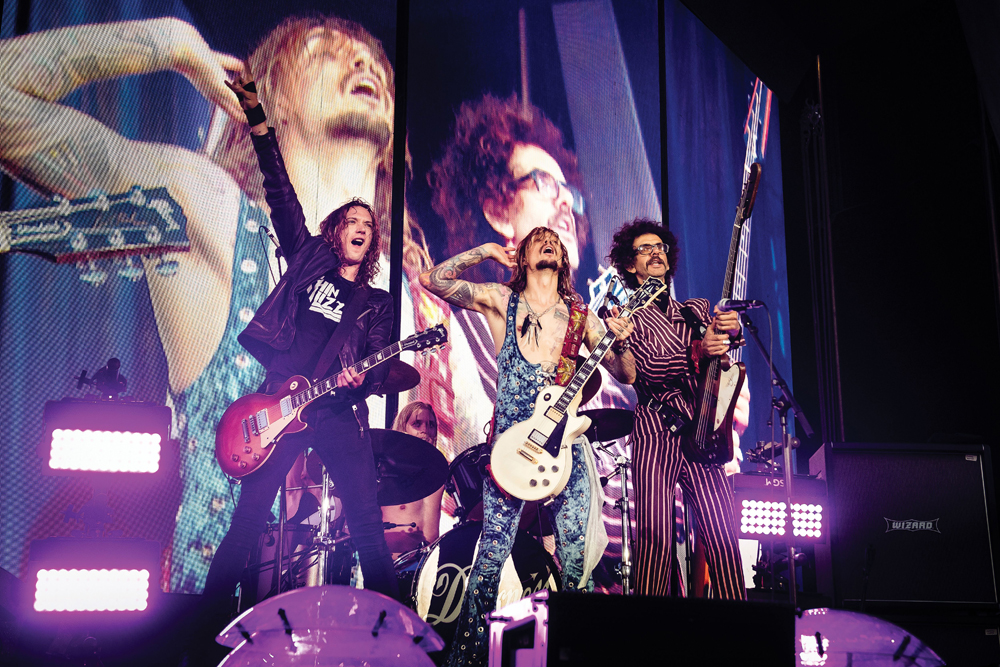 Editorial Use Only
Mandatory Credit: Photo by Classic Rock Magazine/Future/Shutterstock (10719404d)
(L-R) Dan Hawkins, Rufus Taylor, Justin Hawkins and Frankie Poullain of British rock group The Darkness performing live on stage at Chantry Park in Ipswich on August 23, 2019
The Darkness Portrait & Live Shoot, Ipswich, UK - 23 Aug 2019