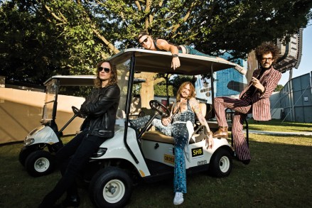 Editorial Use Only
Mandatory Credit: Photo by Classic Rock Magazine/Future/Shutterstock (10719404b)
(L-R) Dan Hawkins, Rufus Taylor, Justin Hawkins and Frankie Poullain of British rock group The Darkness, photographed at Chantry Park in Ipswich on August 23, 2019
The Darkness Portrait & Live Shoot, Ipswich, UK - 23 Aug 2019