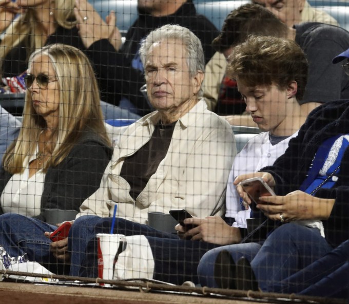 Warren Beatty & Son Benjamin Beatty Attend A Baseball Game Together
