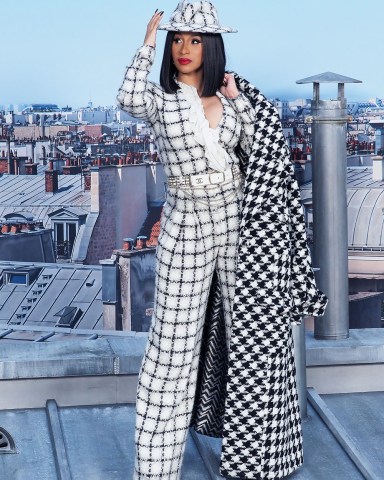 Cardi B in the front row
Chanel show, Front Row, Spring Summer 2020, Paris Fashion Week, France - 01 Oct 2019
Wearing Chanel Same Outfit as catwalk model Cara Delevingne *10129489e and William Chan and Ayami Nakajo and Jennifer Lopez