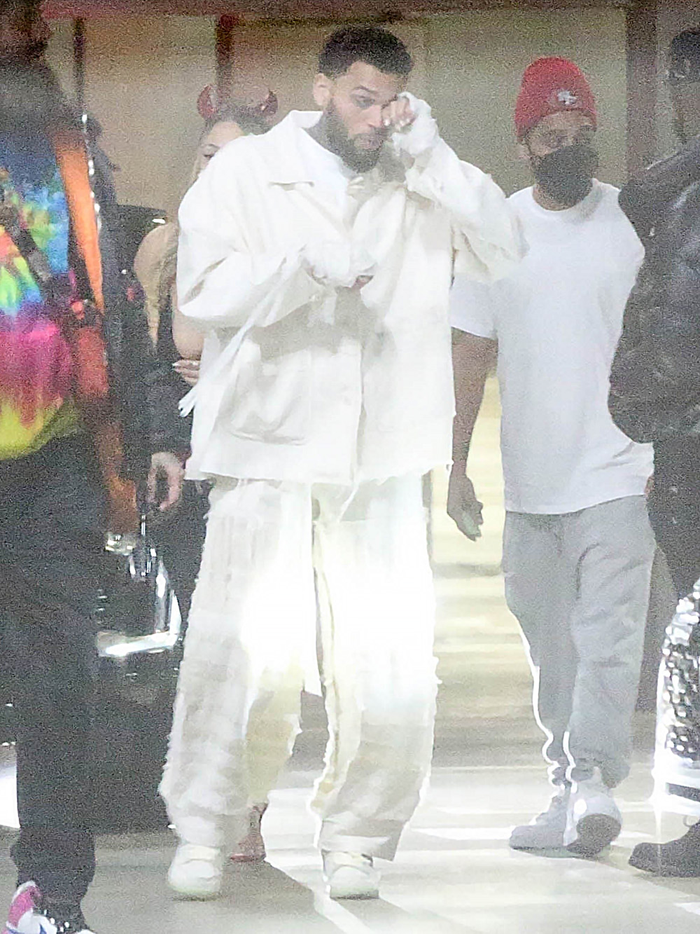 *EXCLUSIVE* Chris Brown dresses as a mummy  leaving LeBron James' Halloween Party