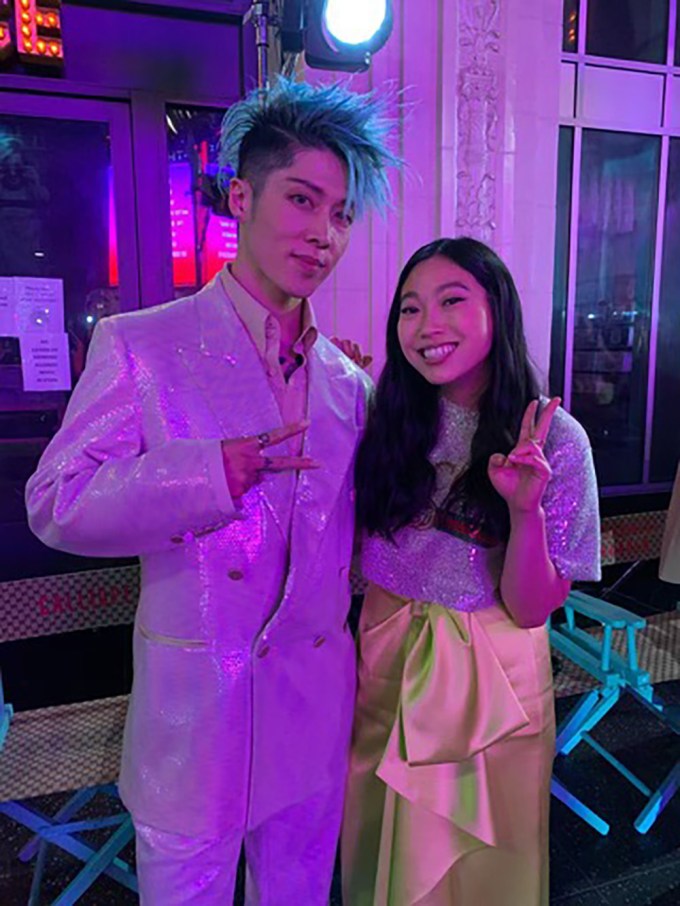 Musician and actor MIYAVI posing with actress Awkwafina