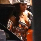 *EXCLUSIVE* Kim Kardashian sports a sexy space cowboy costume while leaving a Halloween party at TAO -