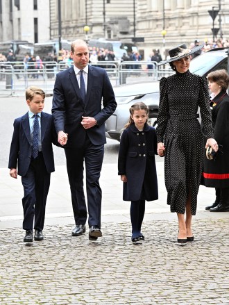 Prince George of Cambridge, Prince William, Duke of Cambridge, Princess Charlotte of Cambridge and Catherine, Duchess of Cambridge
Service of Thanksgiving for the life of Prince Philip, Duke of Edinburgh at Westminster Abbey, London, UK - 29 Mar 2022
The Service will give thanks for The Duke of Edinburgh's dedication to family, Nation and Commonwealth and recognise the importance of his legacy in creating opportunities for young people, promoting environmental stewardship and conservation, and supporting the Armed Forces. 

The Service will in particular pay tribute to The Duke of Edinburgh's contribution to public life and steadfast support for the over 700 charitable organisations with which His Royal Highness was associated throughout his life.
