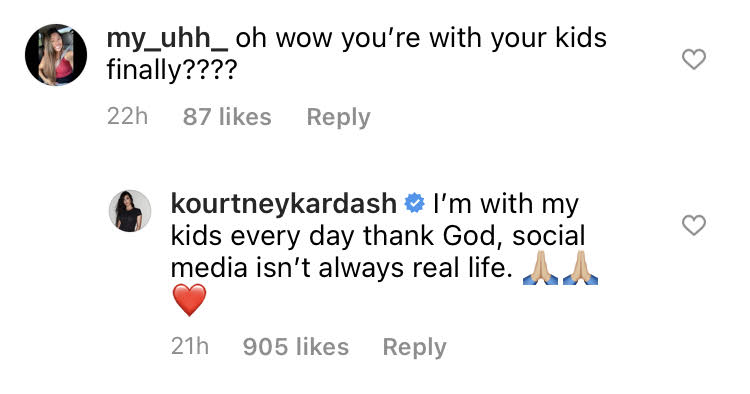kourtney kardashian instagram comment