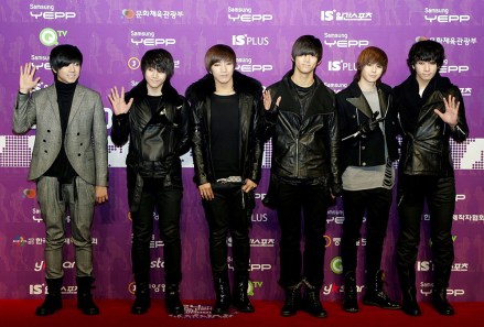 South Korean Dance Group '2pm' Members (l-r) Wooyoung Junho Junsu Taecyeon Nichkhun and Chansung Pose As They Arrive For the 24th Golden Disk Awards at the Olympic Hall at Seoul's Olympic Park South Korea 10 December 2009
South Korea Music - Dec 2009