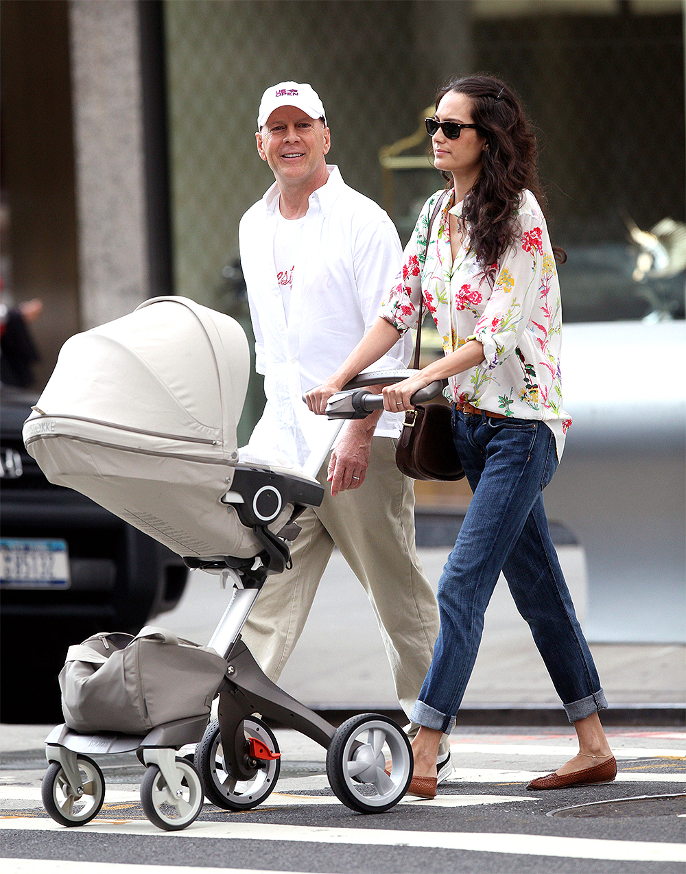 Actor Bruce Willis, wife Emma Heming-Willis and their baby daughter Mabel Ray Willistake a stroll on Madison Avenue, New York, USA - 22 Aug 2012