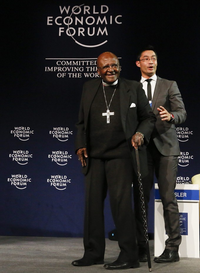 Desmond Tutu Arrives At South Africa World Economic Forum