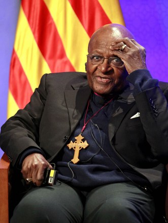 South African Nobel Peace Prize Laureate and Archbishop Emeritus Desmond Tutu Gestures During a Press Conference Before Receiving the 26th International Prize of Catalunya at the Palau De La Generalitat the Seat of the Catalan Government in Barcelona Spain 03 June 2014 Spain Barcelona
Spain Desmond Tutu - Jun 2014