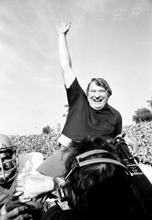 Coach John Madden of the Oakland Raiders is carried from the field by his players after his team defeated the Minnesota Vikings in Super Bowl XI in Pasadena, Calif., Jan. 9, 1977 John Madden, the Hall of Fame coach turned broadcaster whose exuberant calls combined with simple explanations provided a weekly soundtrack to NFL games for three decades, died, the NFL said. He was 85
Obit Madden Football, Pasadena, United States - 09 Jan 1977