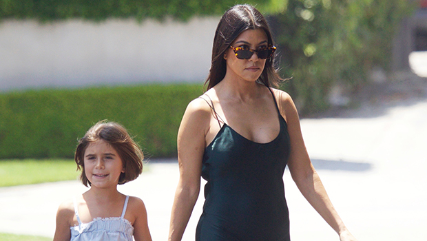 Pregnant Kourtney Kardashian Wears Fitted Red Dress With Slits Out With Daughter Penelope, 11