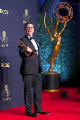 Stephen Colbert poses for a photo with the award for outstanding variety special (live) for "Stephen Colbert's Election Night 2020: Democracy's Last Stand Building Back America Great Again Better 2020" at the 73rd Emmy Awards at the JW Marriott on at L.A. LIVE in Los Angeles
73rd Emmy Awards - General Photo Room, Los Angeles, United States - 19 Sep 2021