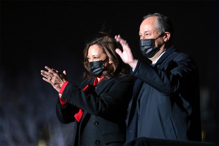 Vice President Kamala Harris and Second Gentleman Douglas Emhoff wave to the crowd after the lighting of the National Christmas Tree at a ceremony held at The Ellipse near the White House in Washington, DC on Thursday, December 2, 2021.
President Biden Lights the National Christmas Tree, Washington, District of Columbia, United States - 02 Dec 2021