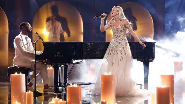 Carrie Underwood Dazzles In Sparkling Gown During ‘Voice’ Finale
Performance With John Legend