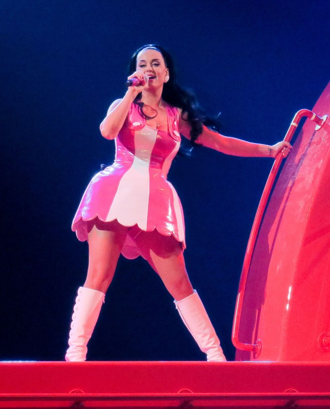 Katy Perry’s Pink Patent Leather Mini Dress