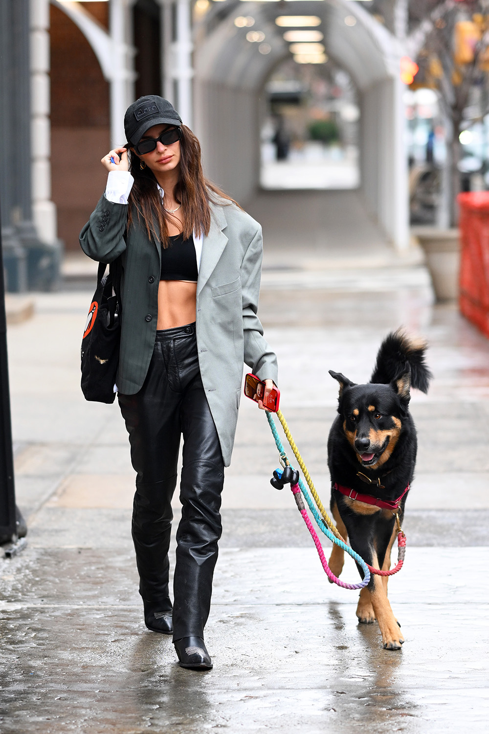 Emily Ratajkowski Goes Out For A Walk With Her Dog In The Tribeca Neighborhood Of New York City