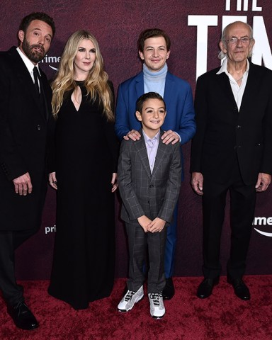 From left, Ben Affleck, Lily Rabe, Daniel Ranieri, Tye Sheridan, and Christopher Lloyd arrive at the premiere of "The Tender Bar", at the TCL Chinese Theatre in Los Angeles LA Premiere of "The Tender Bar", Los Angeles, United States - 12 Dec 2021