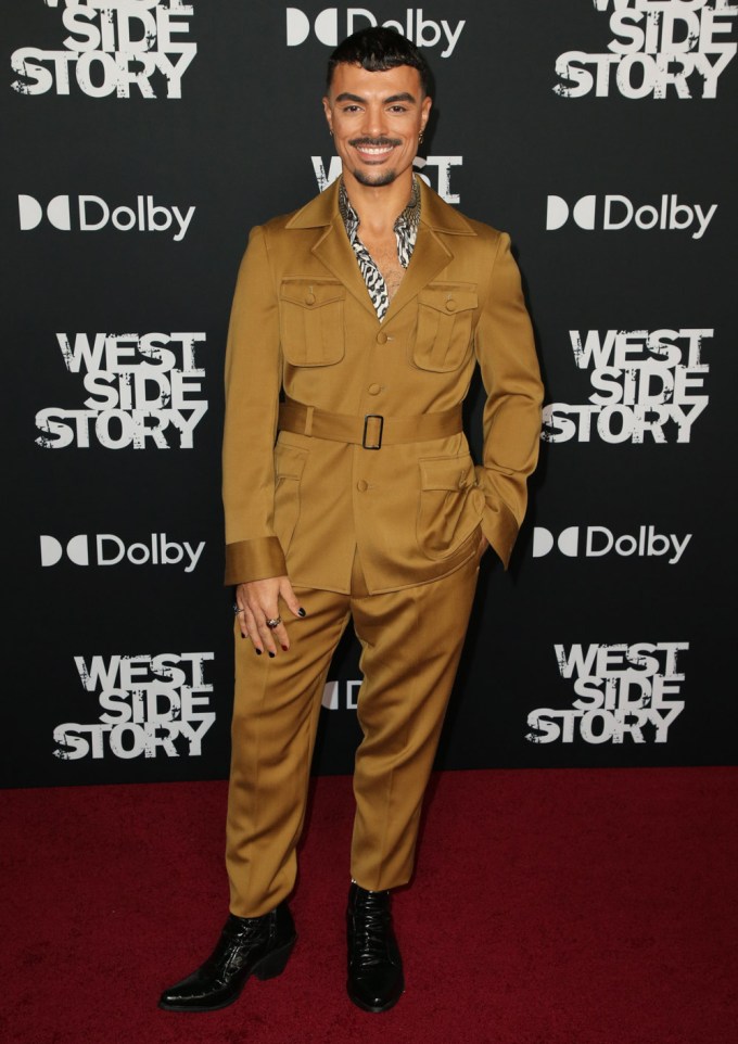 Yurel Echezarreta Is Stylish In Dark Gold At The ‘West Side Story’ Premiere