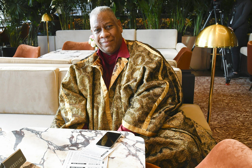 Andre Leon Talley (carrying a Louis Vuitton attache case) at fashion show  for Michael Kors Fall