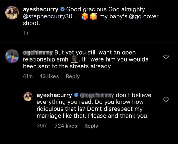 Ayesha Curry's Instagram comment