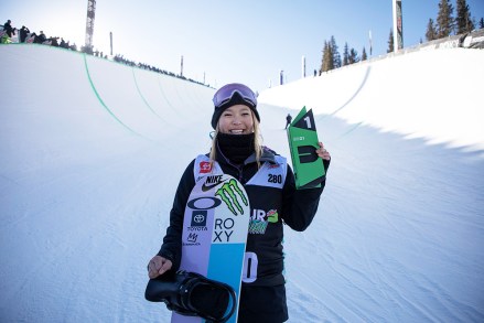 Chloe Kim, of the United States, holds the first place finish following the snowboarding halfpipe finals, during Dew Tour at Copper Mountain, Colo
Halfpipe Qualifying Snowboarding Olympics, Copper Mountain, United States - 19 Dec 2021