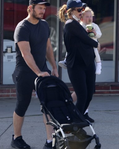 Los Angeles, CA  - *EXCLUSIVE*  - Chris Pratt pushes the stroller as he takes his two kids, Jack and Lyla, out for smoothies. Chris and his pregnant wife Katherine Schwarzenegger are expecting another baby soon.  Pratt had a bit of an itch dutring the walk. The actor was seen back in LA after recently spending time in Atlanta filming Guardians of the Galaxy.  Pictured: Chris Pratt, Katherine Schwarzenegger  BACKGRID USA 7 MAY 2022   BYLINE MUST READ: BACKGRID  USA: +1 310 798 9111 / usasales@backgrid.com  UK: +44 208 344 2007 / uksales@backgrid.com  *UK Clients - Pictures Containing Children Please Pixelate Face Prior To Publication*