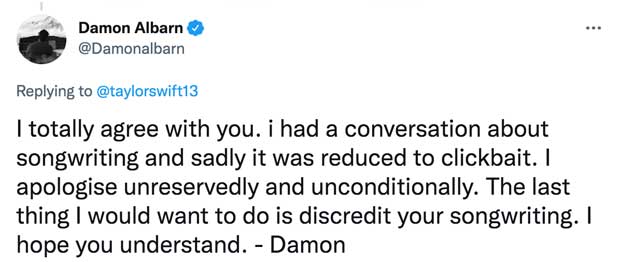 Damon Albarn Tweet