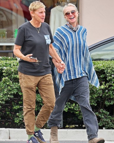 Santa Barbara, CA  - *EXCLUSIVE*  - Comedian Ellen Degeneres and actress Portia De Rossi can't contain their laughter as the happy couple pack on the PDA during a Santa Barbara stroll.

Pictured: Ellen Degeneres, Portia De Rossi

BACKGRID USA 15 OCTOBER 2022 

USA: +1 310 798 9111 / usasales@backgrid.com

UK: +44 208 344 2007 / uksales@backgrid.com

*UK Clients - Pictures Containing Children
Please Pixelate Face Prior To Publication*