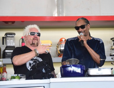 Guy Fieri, left, and Snoop Dogg host the South Beach Wine & Food Festival - Goya Foods' Grand Tasting Village KitchenAid Culinary Demonstration on 13th Street & Ocean Drive, in Miami Beach, Fla
2017 South Beach Wine and Food Festival, Miami, USA - 25 Feb 2017