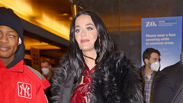 Katy Perry Rocks Sexy Burgundy Corset Top & Matching Bootleg Pants After ‘SNL’ Rehearsals