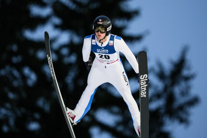 Kevin Bickner Takes Flight During A Ski Jumping Training Session In Zakopane, Poland