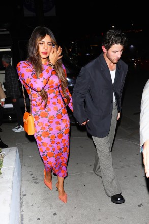 West Hollywood, CA - The Jonas Brothers are in town for a fun night out!  Two brothers walked into Catch Steak dressed in revealing outfits for a birthday party.  Photo: Nick Jonas, Priyanka Chopra BACKGRID USA OCTOBER 27, 2022 USA: +1 310 798 9111 / usasales@backgrid.com UK: +44 208 344 2007 / uksales@backgrid.com *UK Customers - Pictures include Children Please embellish faces before publication*