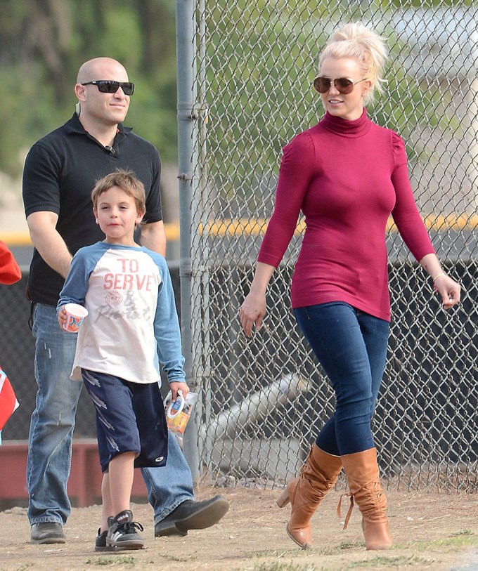 Britney Spears and Kevin Ferderline watch their kids play football