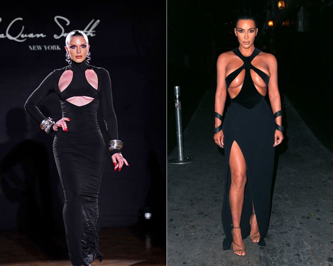 Julia Fox & Kim Kardashian in black cutout dresses