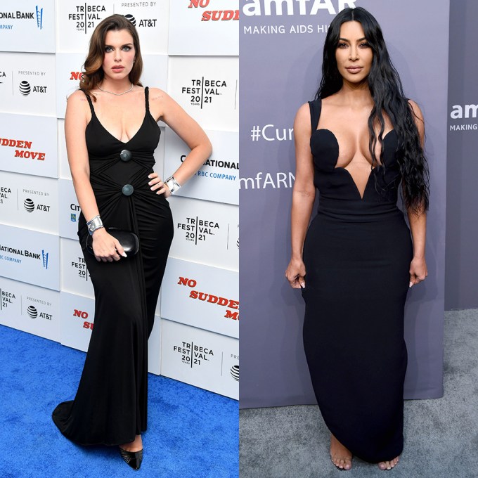 Kim Kardashian & Julia Fox In Low-Cut Black Dresses