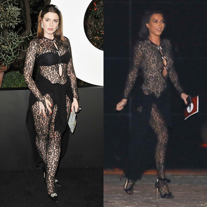 Kim Kardashian & Julia Fox In Sheer Black Jumpsuits