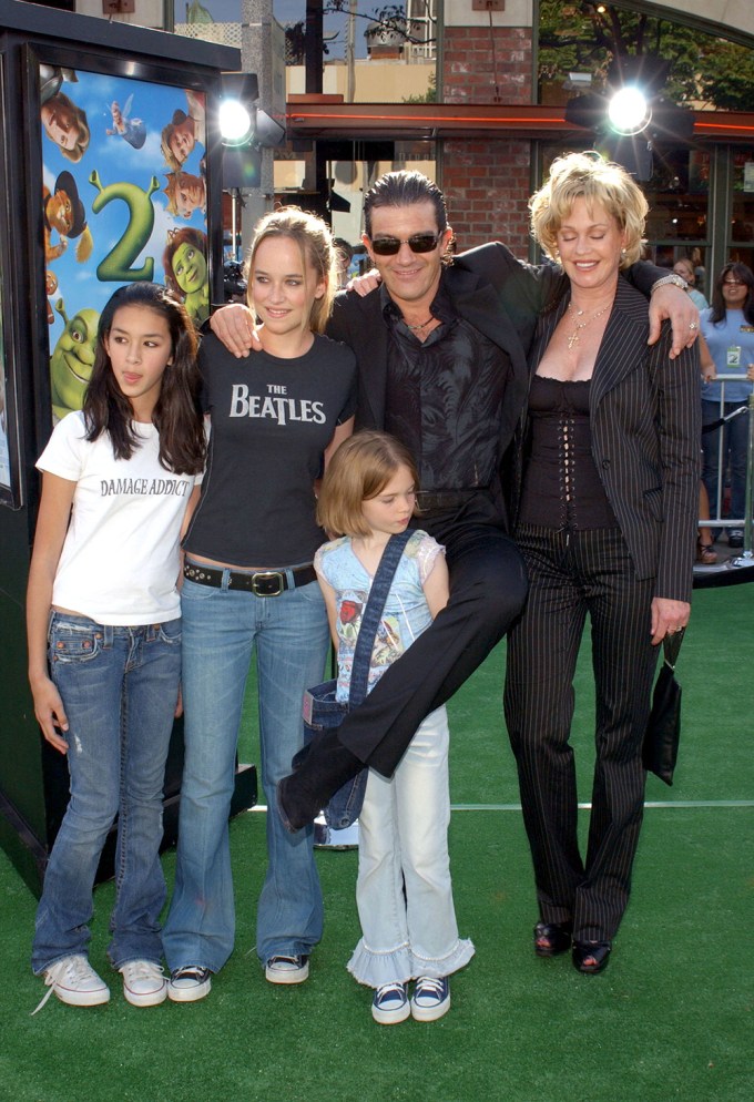 Melanie Griffith and her family at the ‘Shrek 2’ premiere