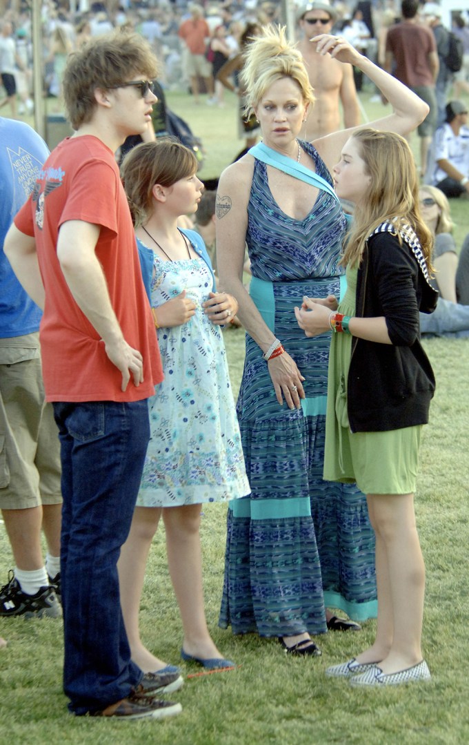 Melanie Griffith with her kids at Coachella Festival