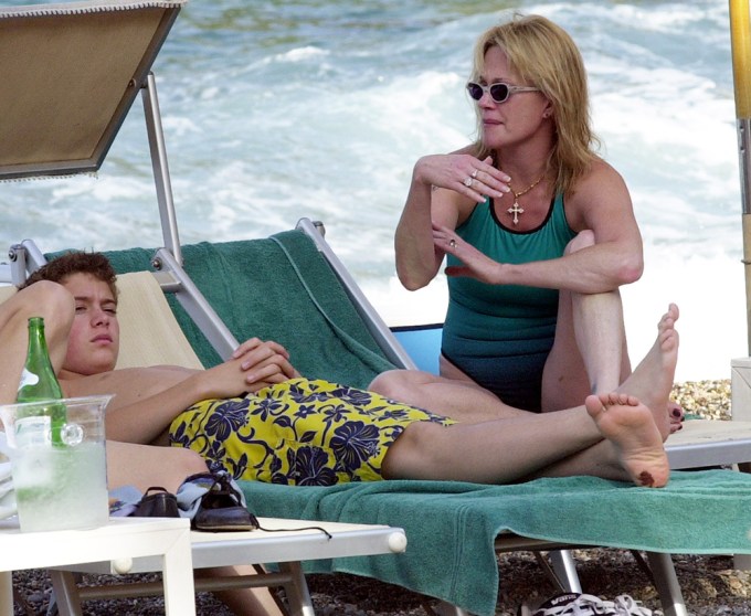 Melanie Griffith in Italy with her son