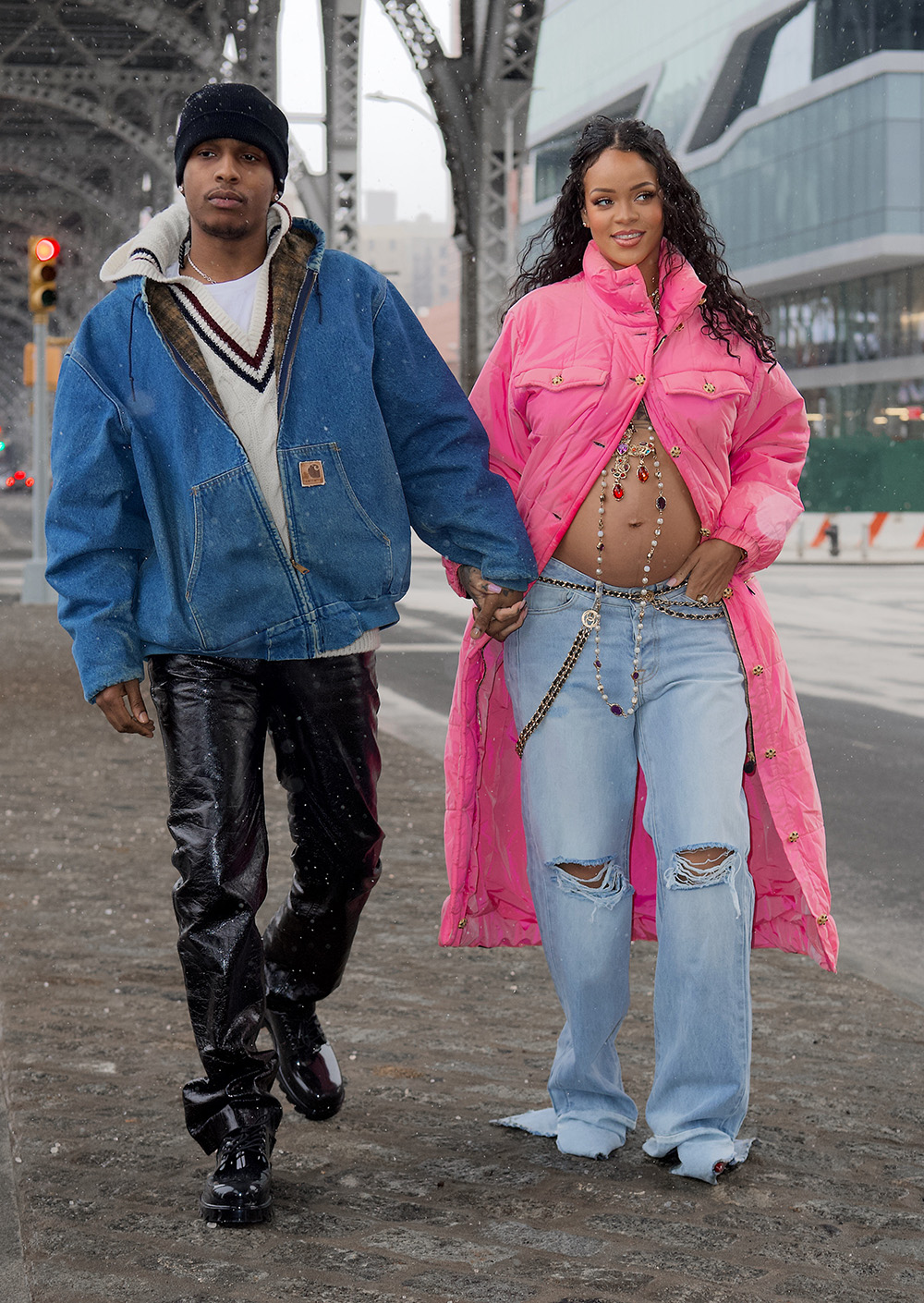 Rihanna pairs double denim with a peekaboo bra for A$AP Rocky date