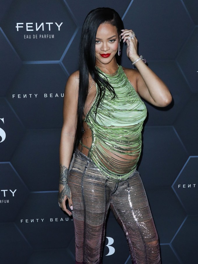 Pregnant Rihanna Attends A Fenty Beauty Party