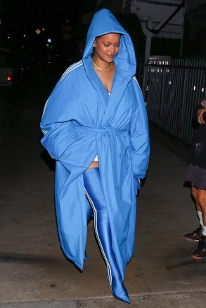 *EXCLUSIVESanta Monica, CA  - Singer Rihanna, 34, rocks all blue Balenciaga/Adidas coat with a matching purse and over-the-knee-boot as she’s seen grabbing dinner with friends at Italian restaurant Giorgio Baldi in Santa Monica. Rihanna and her friends dined at the restaurant for 4 hours.Pictured: RihannaBACKGRID USA 17 NOVEMBER 2022 USA: +1 310 798 9111 / usasales@backgrid.comUK: +44 208 344 2007 / uksales@backgrid.com*UK Clients - Pictures Containing ChildrenPlease Pixelate Face Prior To Publication*