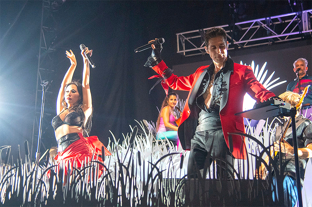 Etty Lau Farrell, Perry Farrell. Etty Lau Farrell and Perry Farrell of Perry Farrell's Kind Heaven Orchestra performs on day four of Lollapalooza in Grant Park, in Chicago2019 Lollapalooza - Day 4, Chicago, USA - 04 Aug 2019